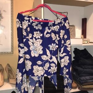 Blue and white floral blouse